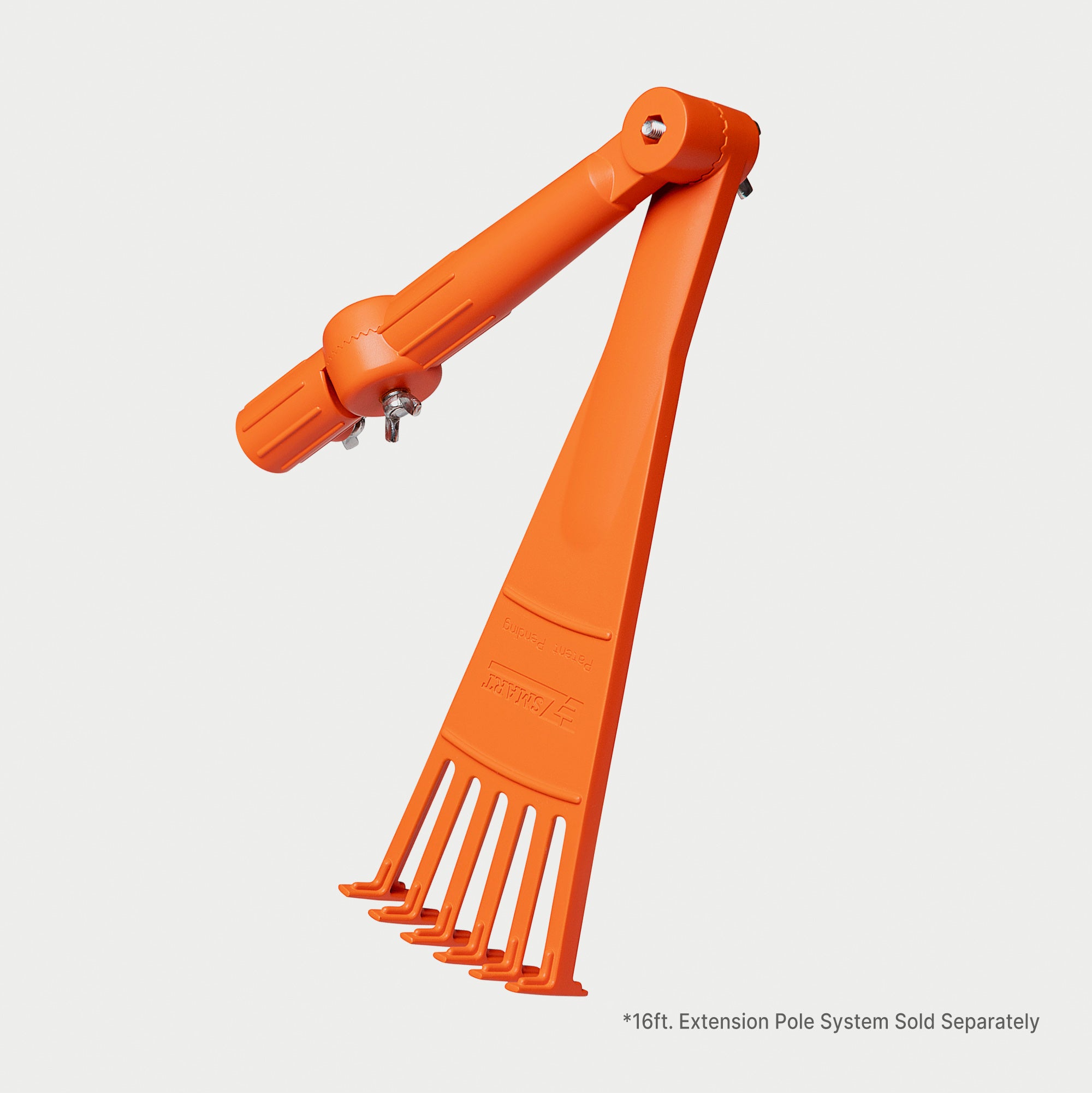 EZ Smart Tools mini rake attachment in pivoting position.