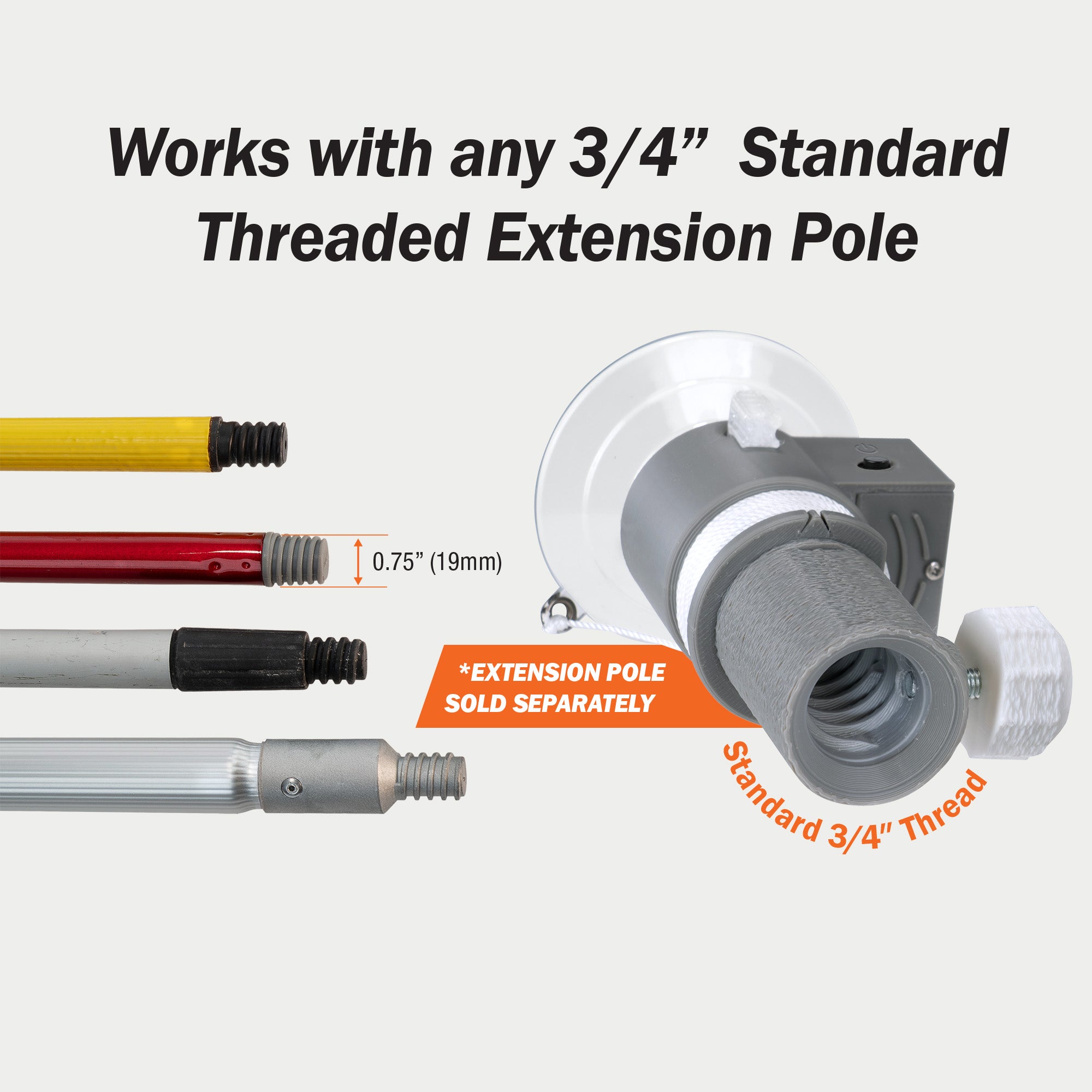 Light bulb changer with standard 3/4-inch threaded connection compatible with extension poles