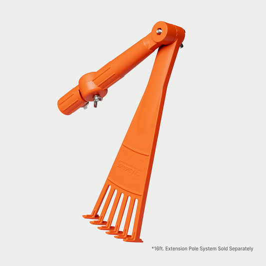 EZ Smart Tools mini rake attachment in pivoting position.