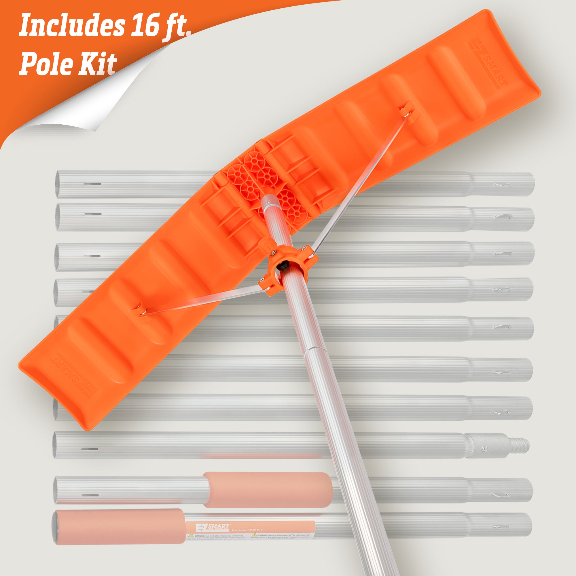 EZ Smart Tools adjustable snow roof rake with 16 ft extension pole kit