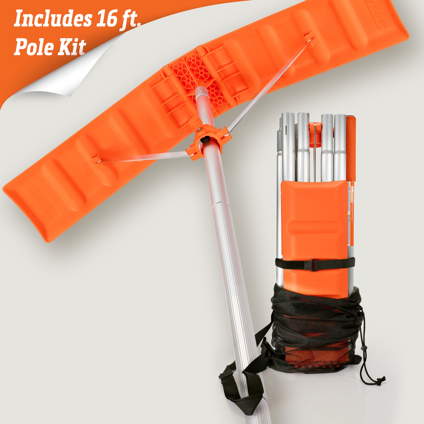 Snow Roof Rake Kit with 16’ Extension Pole